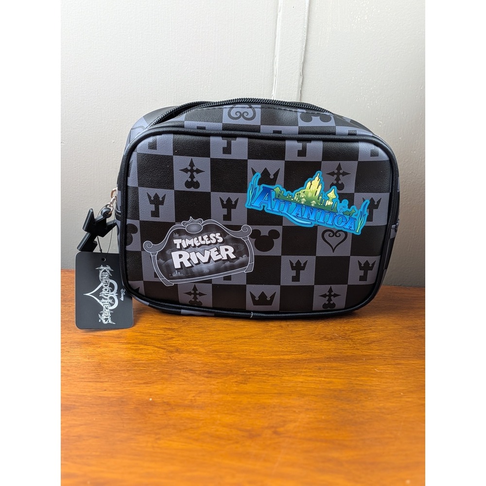 Disney Kingdom Hearts Worlds Checkerboard Cosmetic Travel Bag Pouch New